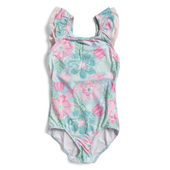 RUFFLEBUTTS multi Big Girls In Bloom Ruffle V-back One-piece Swimsuit